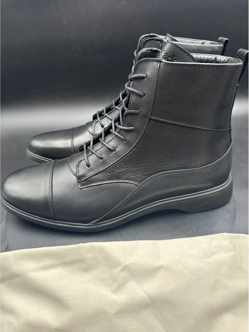 Amberjack Black Leather Lace-Up Ankle Boots